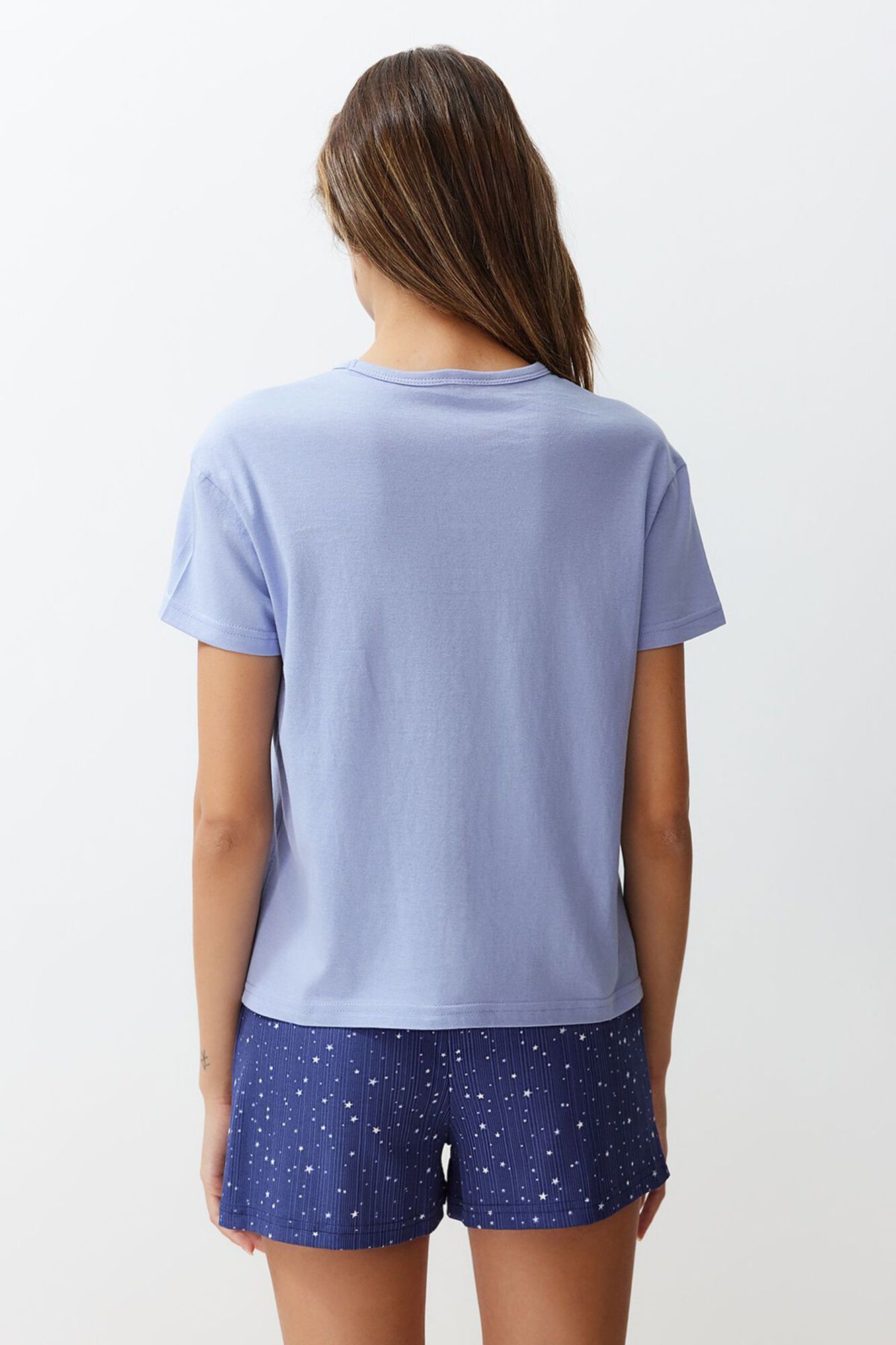 Trendyol Conjunto de pijama curto estampado com estrelas azuis 