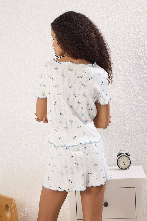 Trendyol Conjunto de pijama corto floral lazos blanco