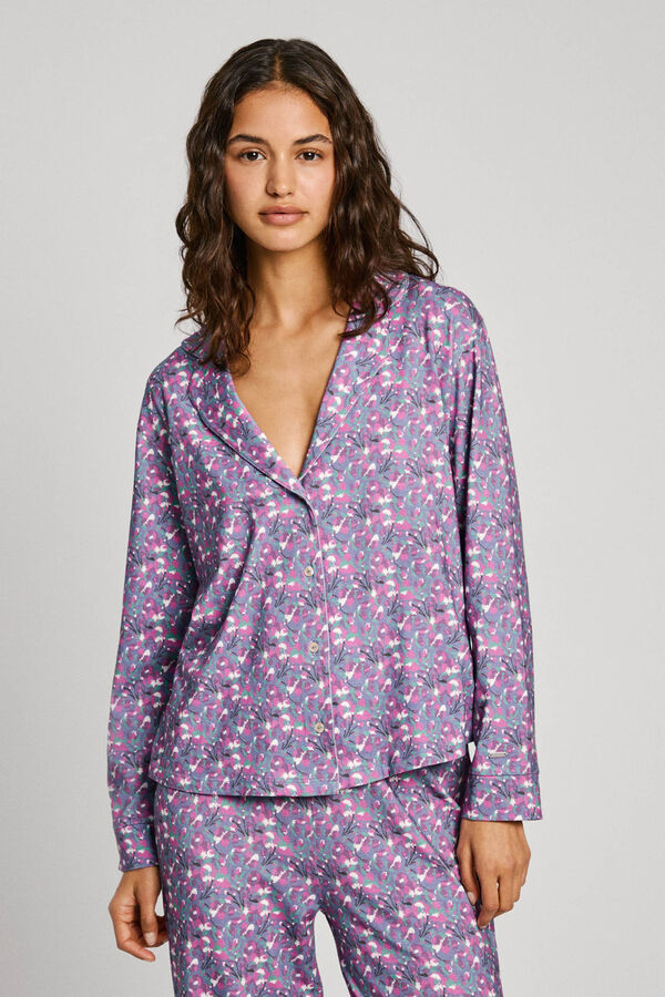 Pepe Jeans Conjunto de pijama camisero largo floral azul