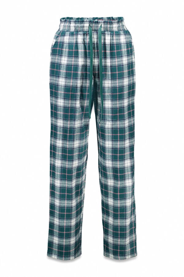 Women'secret Duge pantalone od 100% pamučnog flanela, zeleni karirani dezen Print