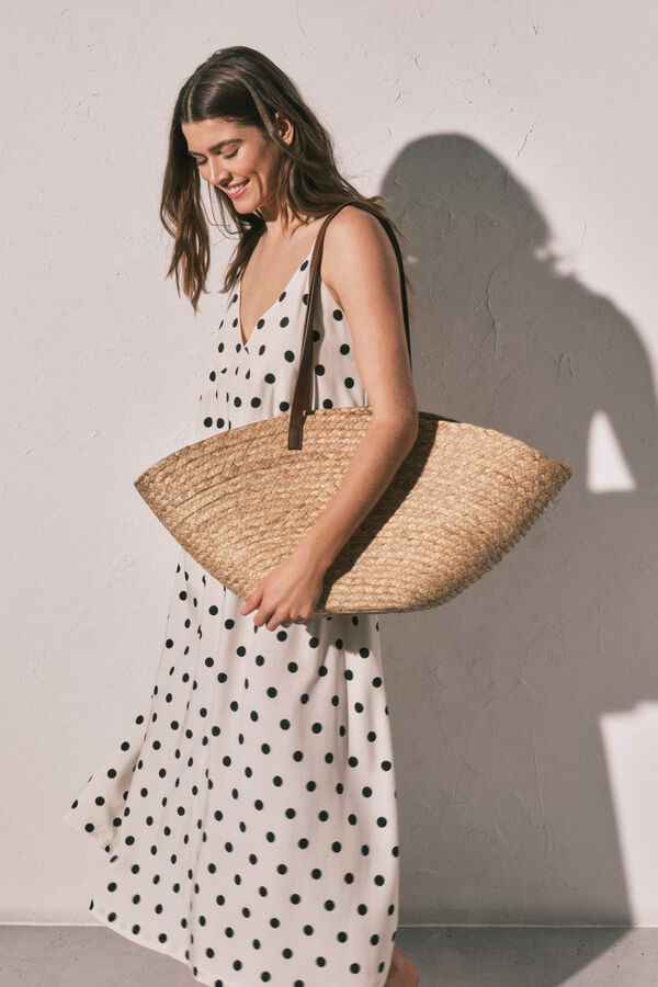 Women'secret Crno-bela duga haljina sa tufnama Bež