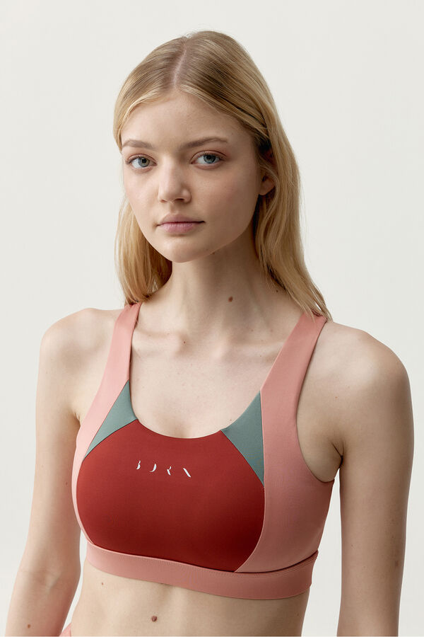 Born Living Yoga Haut de sport Darana rouge corail/vert imprim&eacute;