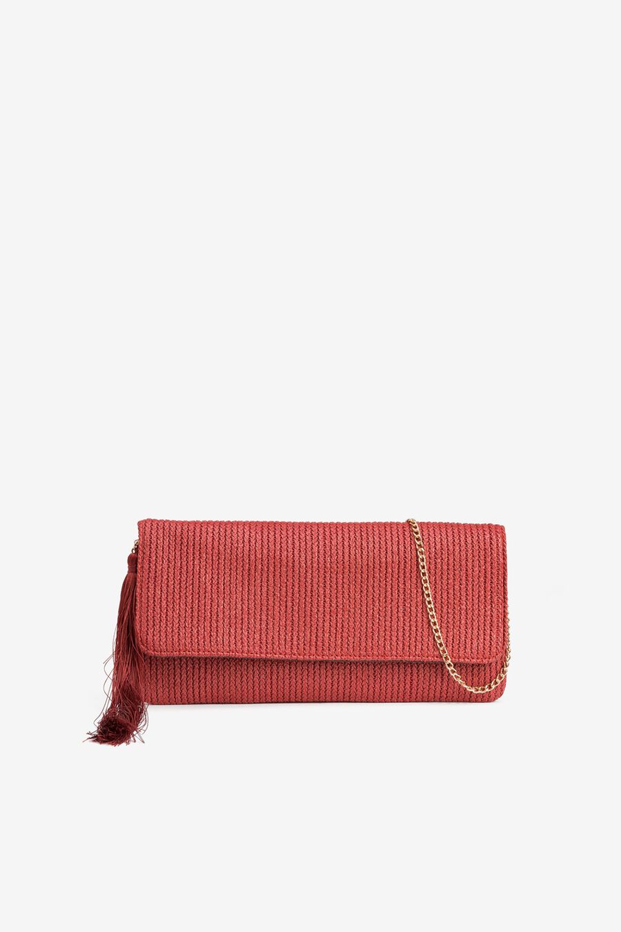 Clutch con efecto paja y flecos