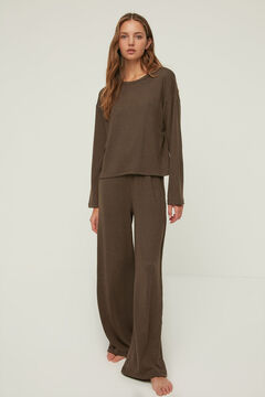 Trendyol Conjunto de pijama canelado marrom  cru