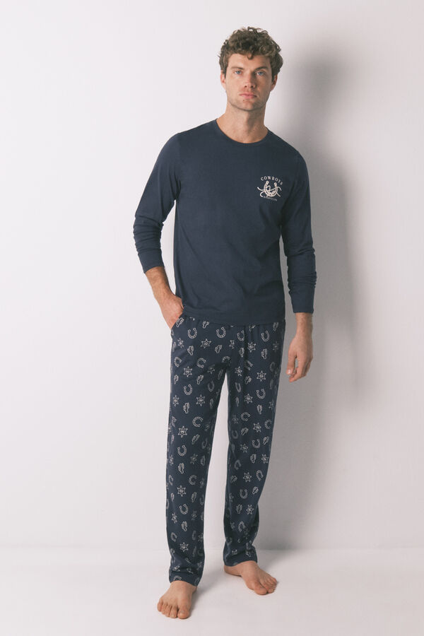 Women'secret Pijama largo 100% algod&oacute;n country azul azul