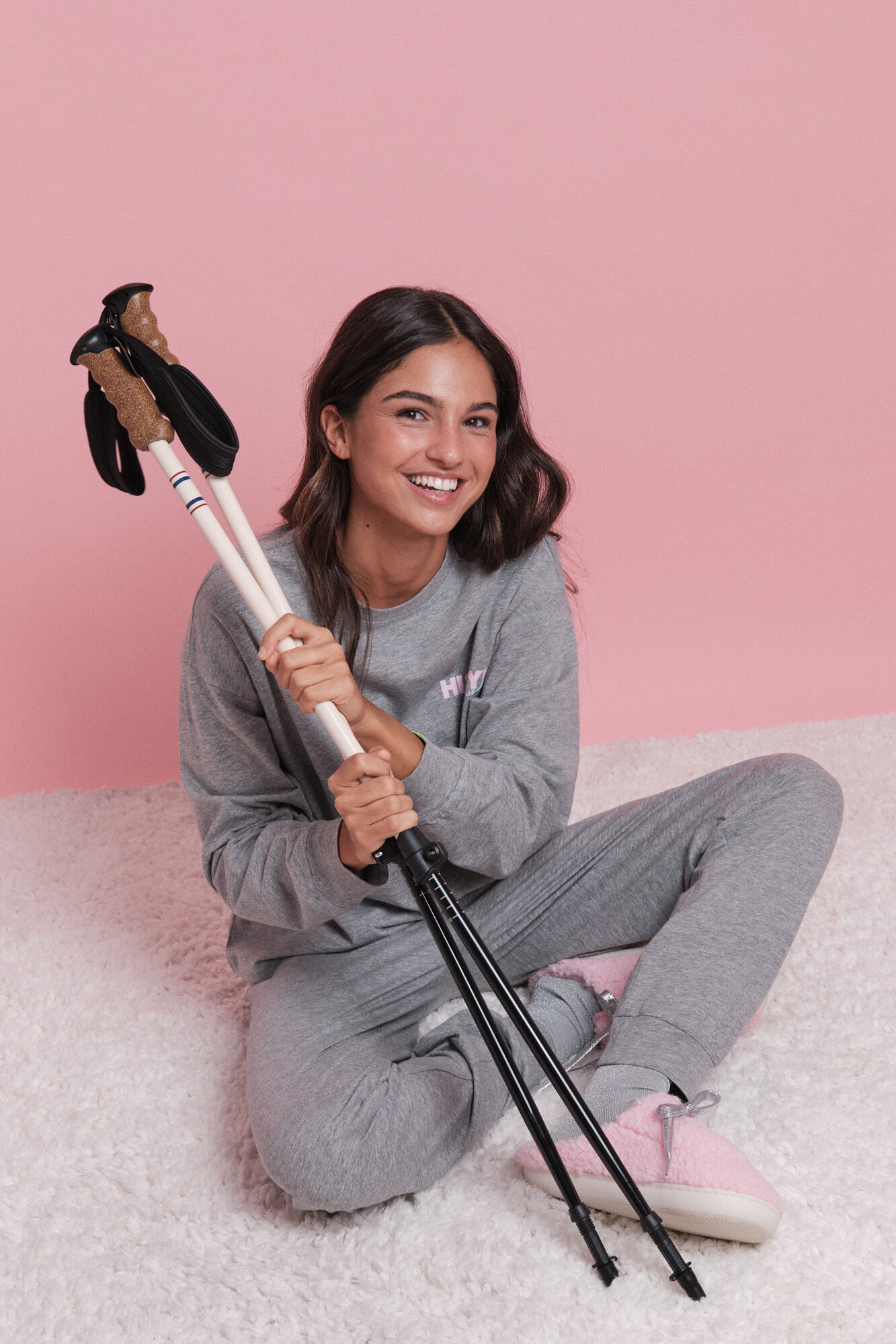 HI&BYE Sivi dugi set za posle skijanja od 100% pamuka