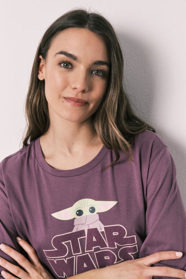 Women'secret Pamučna duga pidžama Grogu Ljubičasta