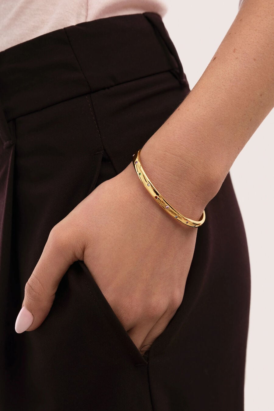 Brazalete Curve Rainbow Acero Baño Oro