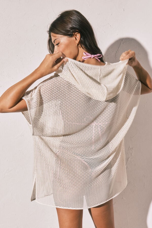 Women'secret Bež kratka mrežasta tunika sa kapuljačom Bež