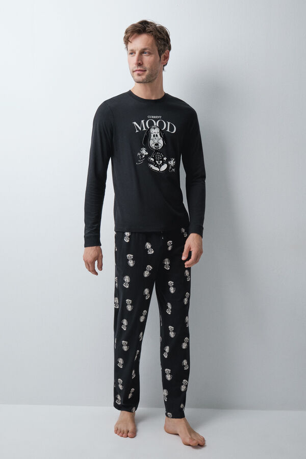 Women'secret Duga pamučna pidžama Snoopy Halloween Crna