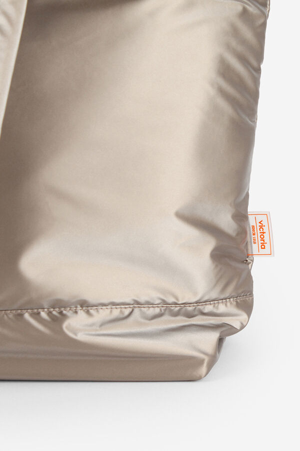 Victoria Sacola de compras em nylon acolchoado metálico amarelo