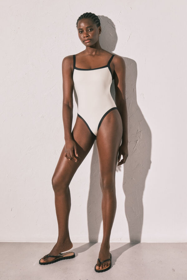 Women'secret Beli polusjajan kupaći kostim sa ravnim izrezom Bež