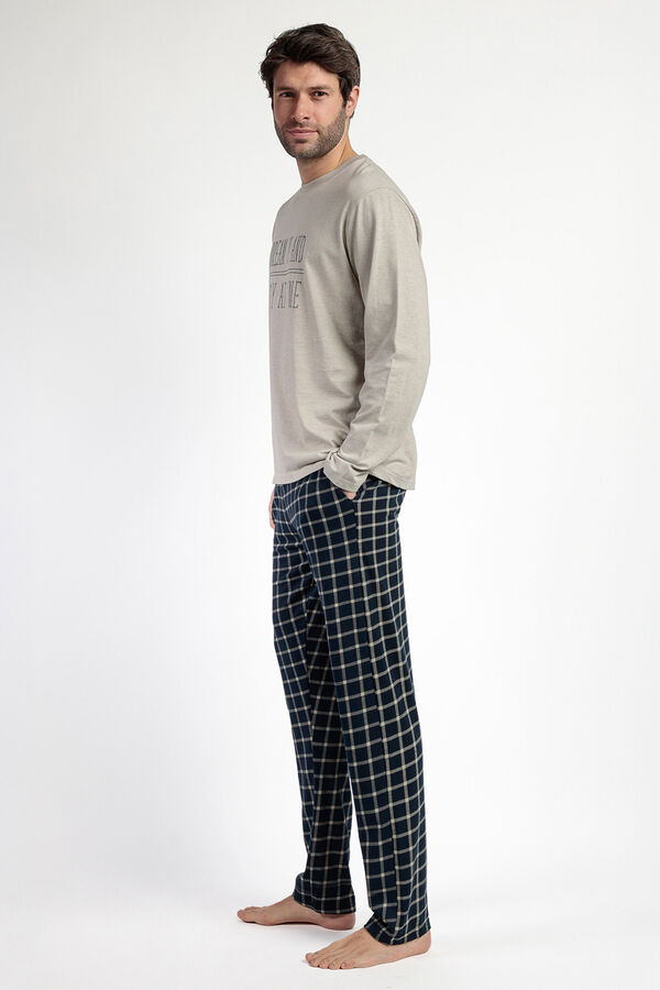 Admas Pijama comprido azul e bege xadrez para homem bege