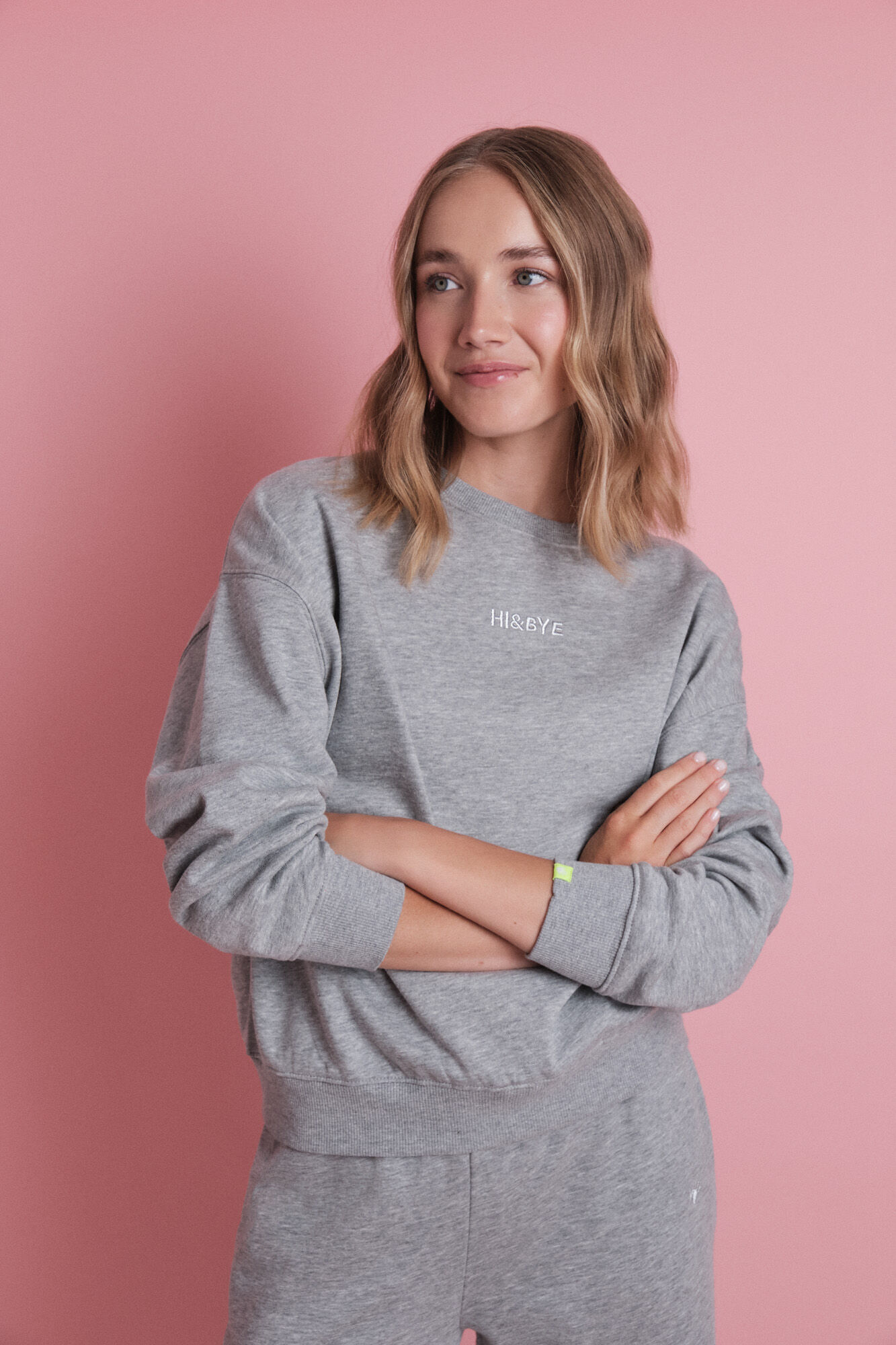 HI&BYE Sudadera felpa gris logo