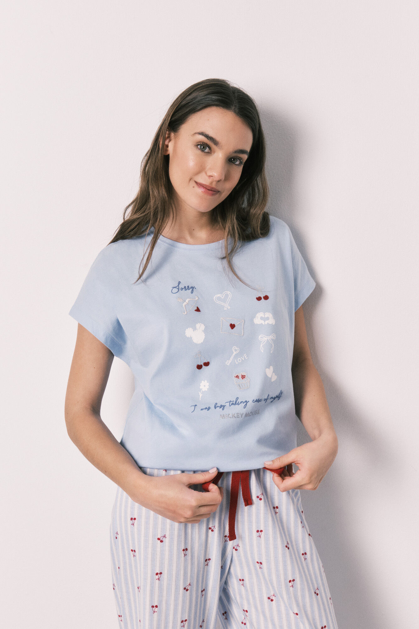 Women'secret Pamučna duga pidžama kratkih rukava Mickey