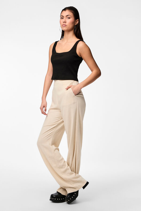 Womensecret Women's fluid linen trousers with elasticated waist detail. szürke