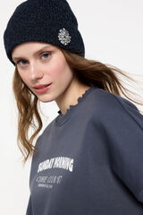 Pieces Jersey-knit hat with clasp bleu