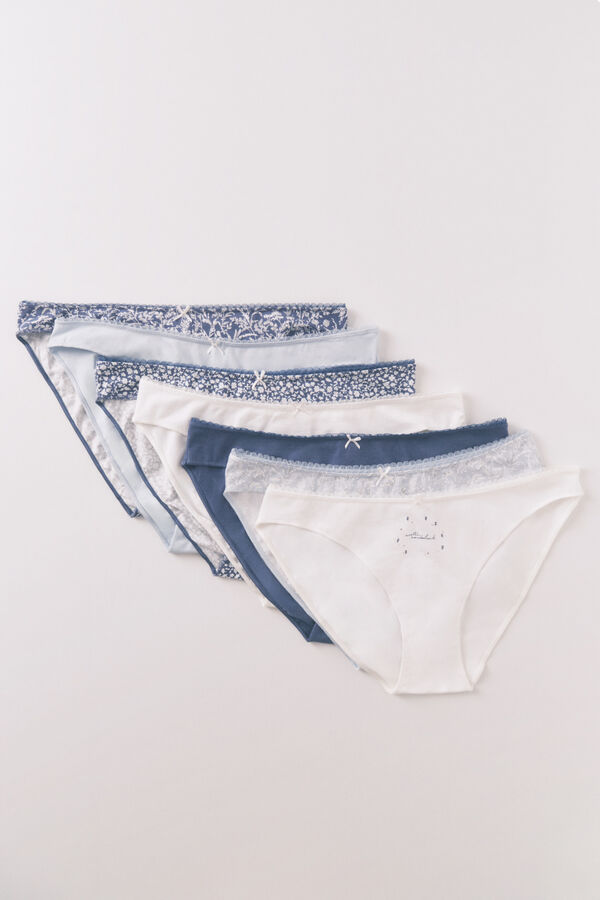 Women'secret Paket od 7 klasičnih pamučnih gaće sa plavim božićnim printom Print