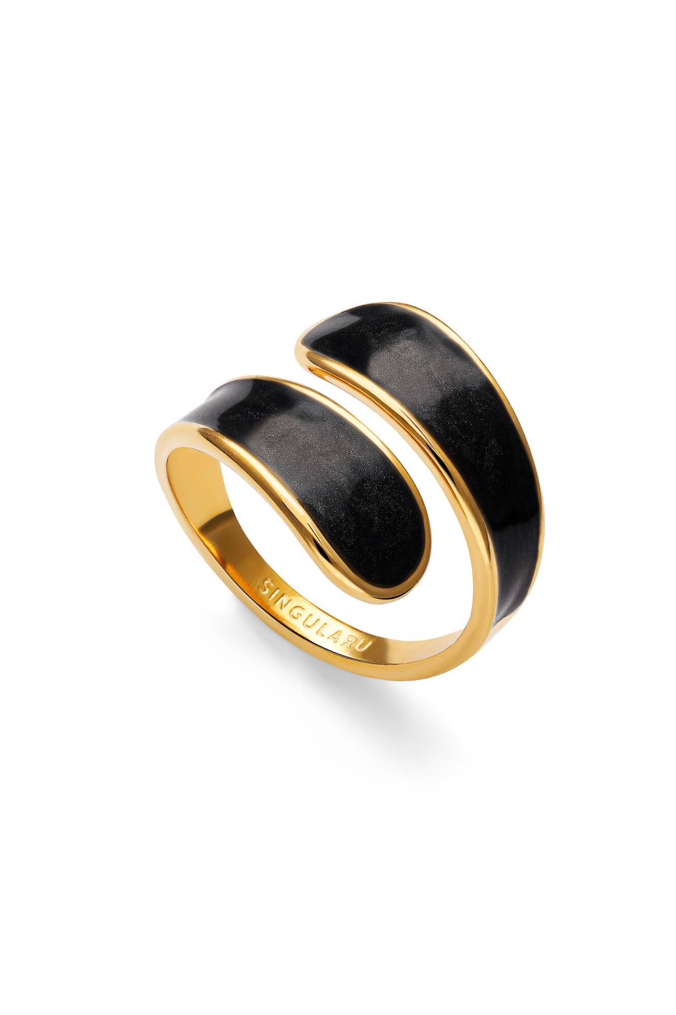 Singularu Anillo Abbraccio Black Acero Ba&ntilde;o Oro