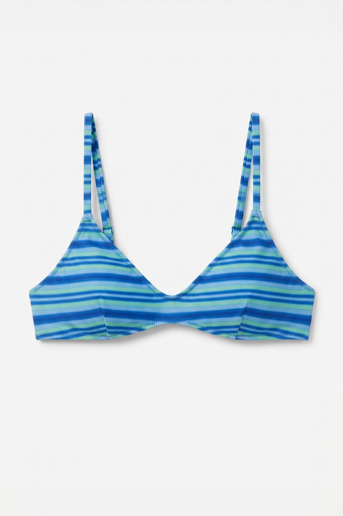 HI&BYE Plavi top bikinija sa V-izrezom i prugastim printom