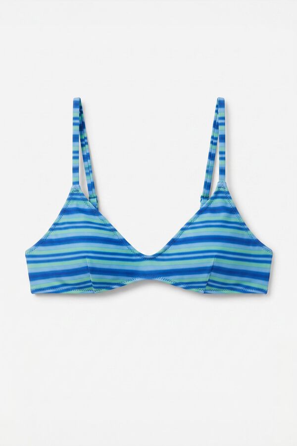 HI&BYE Plavi top bikinija sa V-izrezom i prugastim printom Print