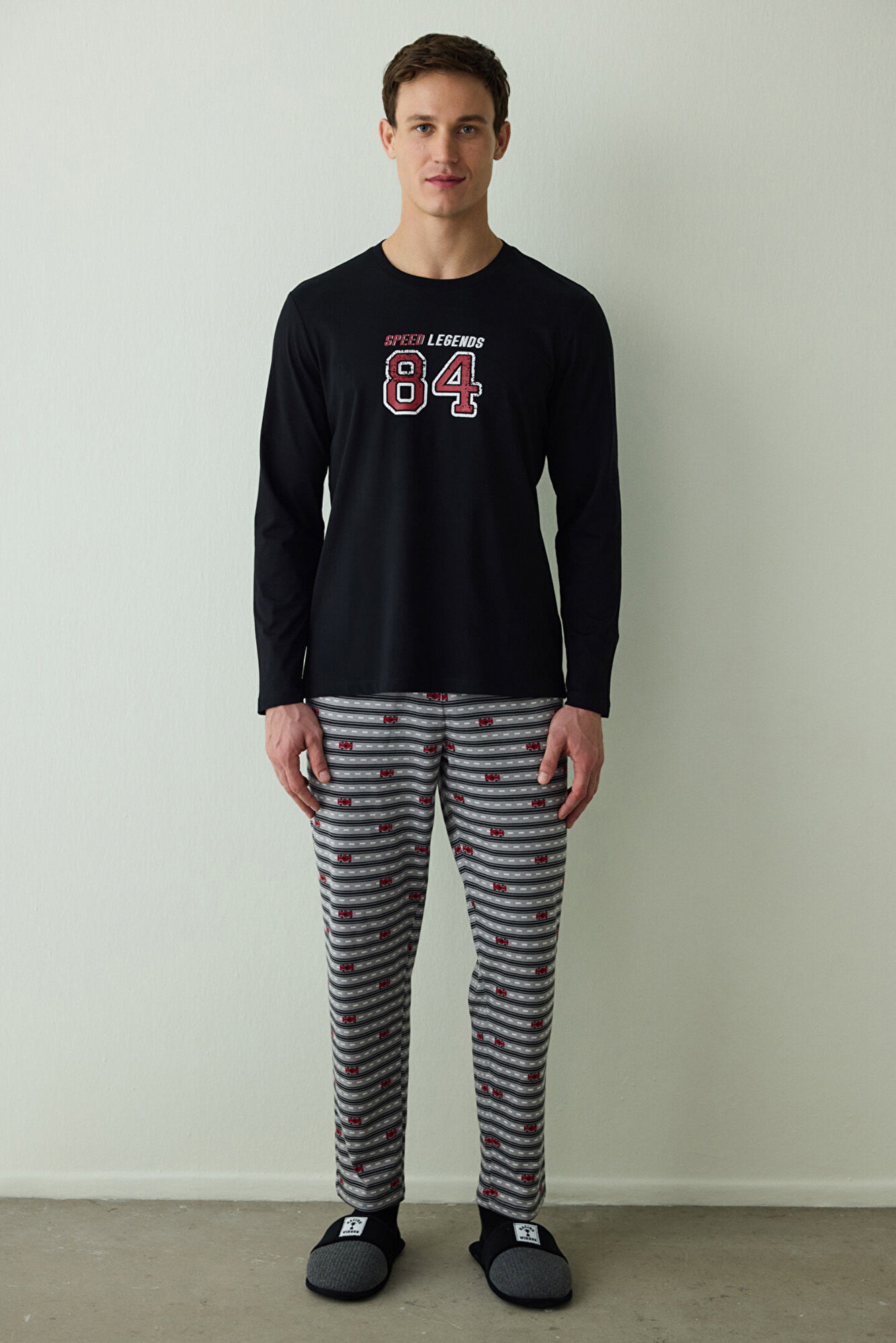 Penti Conjunto de pijama de algod&atilde;o com estampa de slogan de velocidade masculino