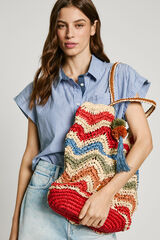 Pepe Jeans Striped raffia tote bag printed