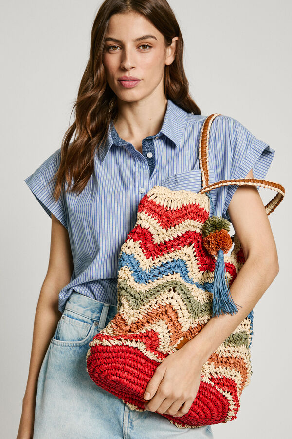 Pepe Jeans Striped raffia tote bag printed