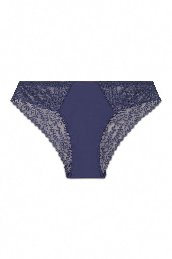 Women'secret Klasična gaće od mikrofiber i plave čipka Plava