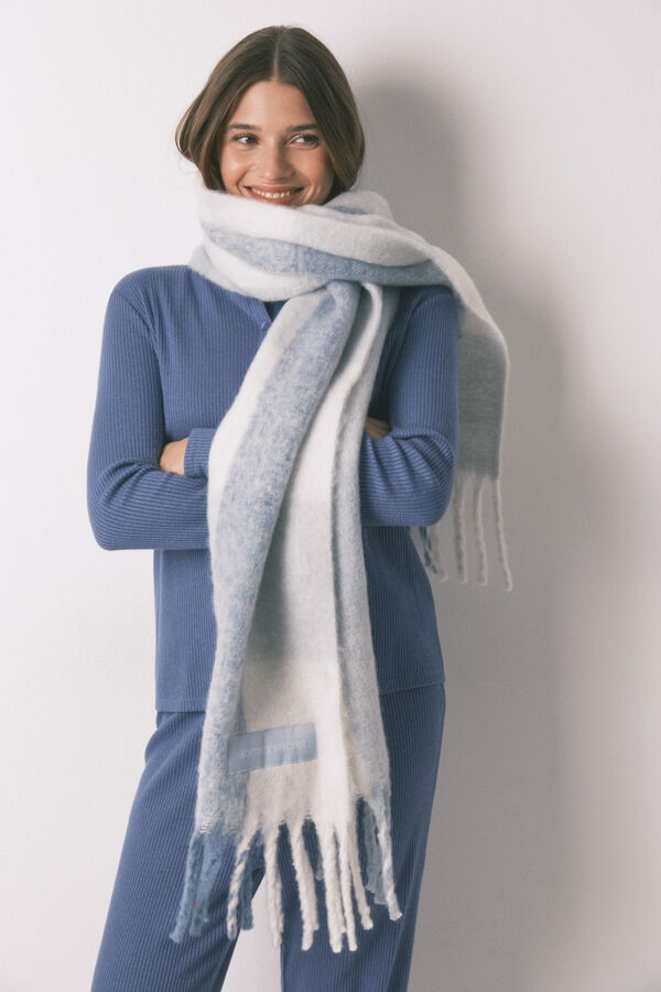 Women'secret Bufanda efecto lana cuadros azul y blanco  estampado