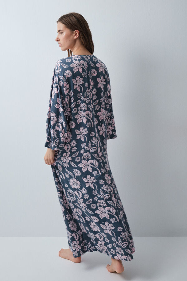 Women'secret Zelena haljina kaftan od viskoze sa cvetnim printom Print