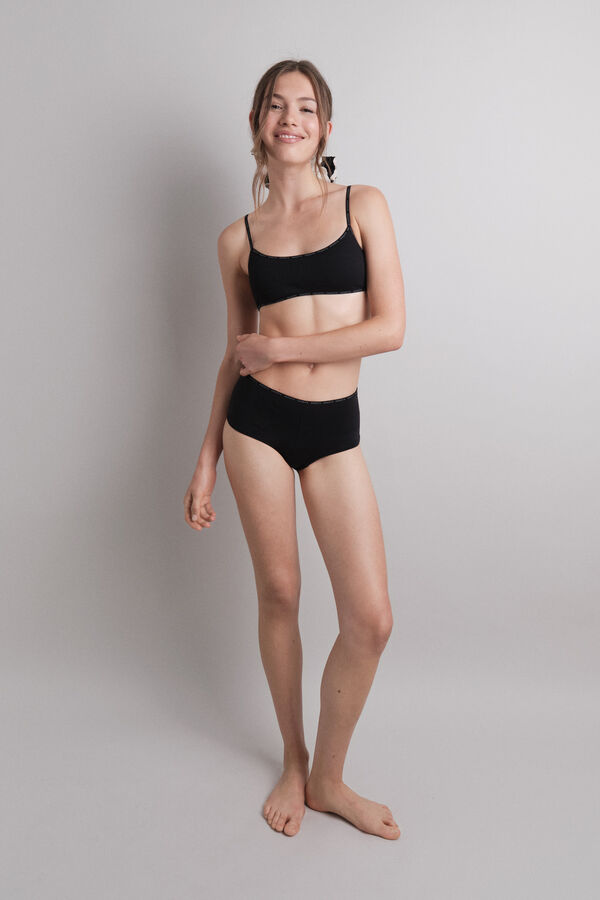 HI&BYE Crni pamučni top grudnjak sa odvojivim korpe Crna