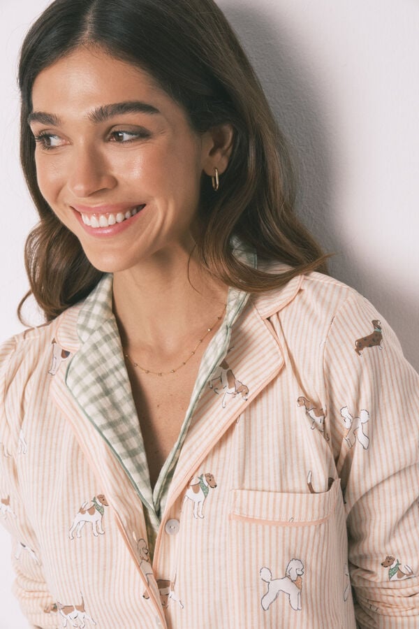 Women'secret 100% pamučna duga sa printom pruga i kuca ko&scaron;ulja pidžama Narandžasta