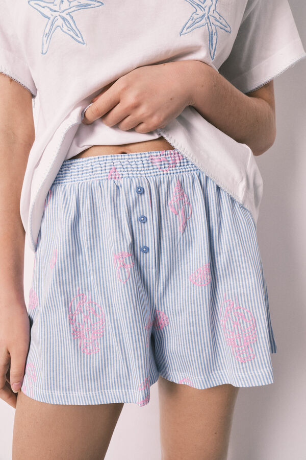 Women'secret Kratka pamučna pidžama Family Collection Plava