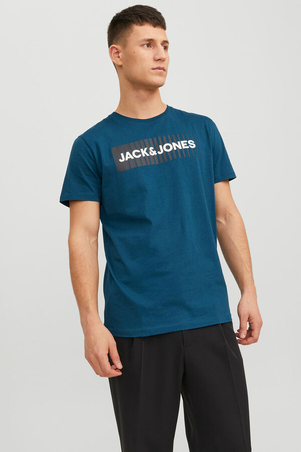 Jack & Jones Camiseta manga corta algod&oacute;n org&aacute;nico print logo azul