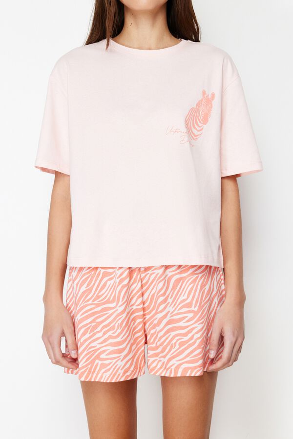 Trendyol Kurzer Pyjama-Set mit Animal-Print Rosa