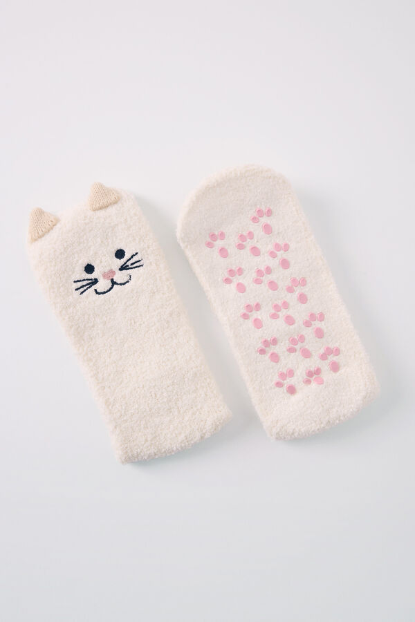 Women'secret Fluffy cat socks white