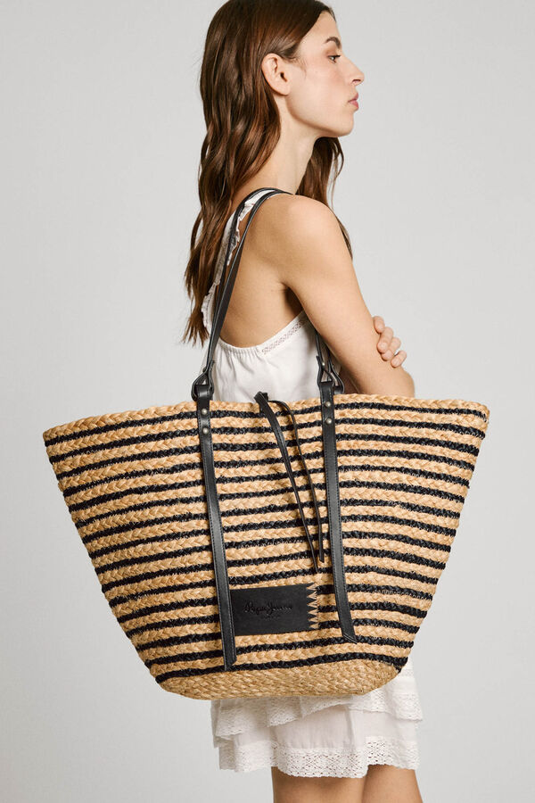 Pepe Jeans Bolso tote de yute con rayas  negro