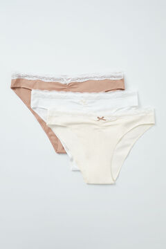 Women'secret Pack 3 bragas cl&aacute;sicas algod&oacute;n lisas encaje