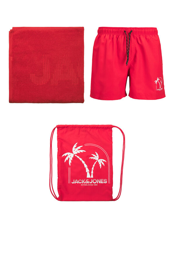 Jack & Jones Pack playa ba&ntilde;ador y toalla rojo