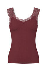 Pieces Top con detalle de encaje rojo
