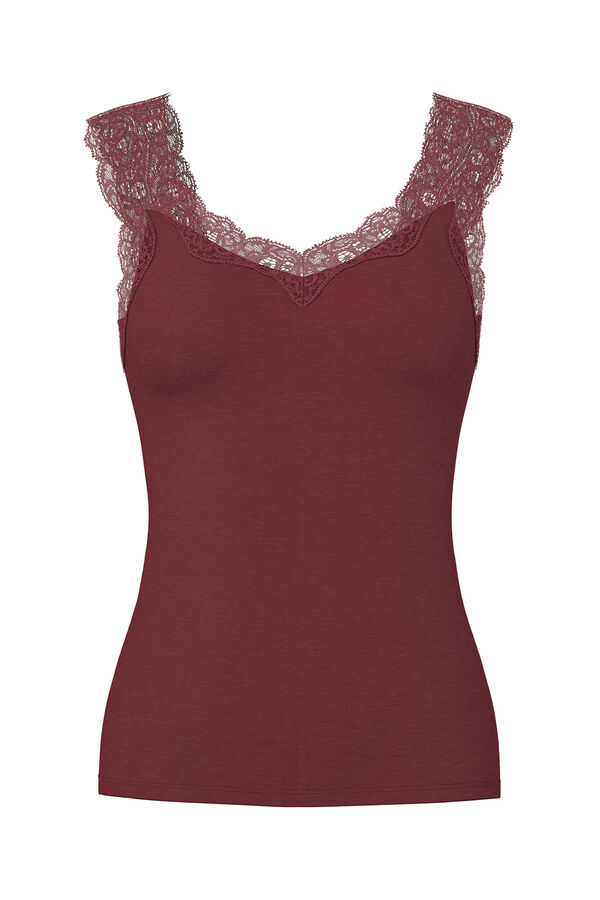 Pieces Top con detalle de encaje rojo