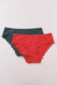 Women'secret Pack 2 bragas anchas algodón rojo y verde