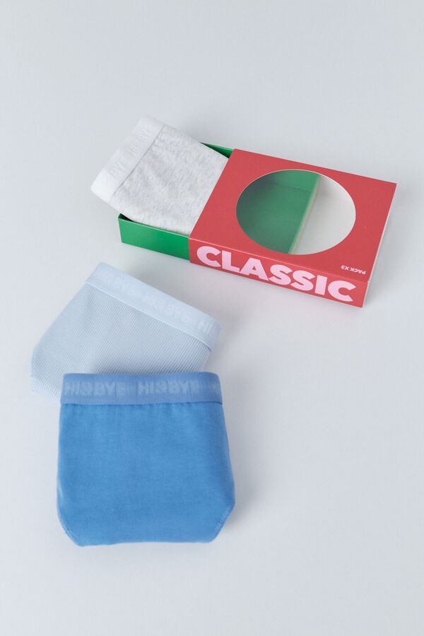 HI&BYE 3 darabos klasszikus női alsók kék, szürke és világoskék színben kék