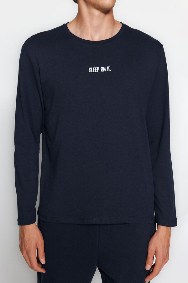 Trendyol Conjunto pijama largo liso azul "Sleep on it" azul