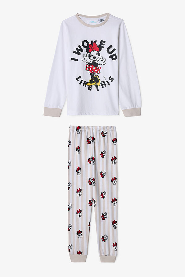 Penti Conjunto de pijama de manga comprida com estampado da Minnie Mouse para meninas, 2 peças branco
