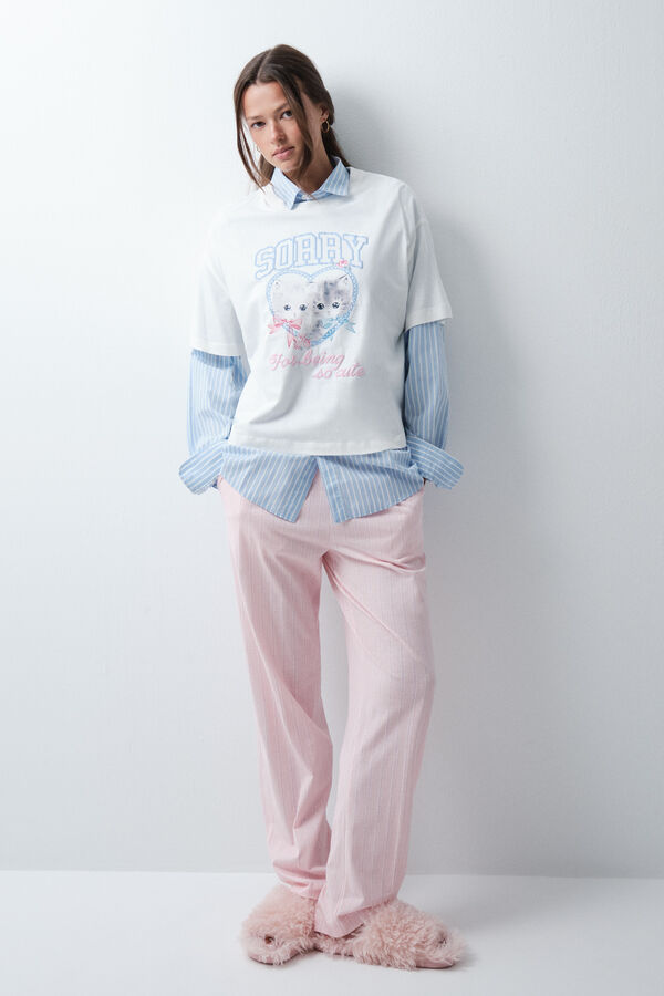 Women'secret Roze duge pantalone na pruge Roze