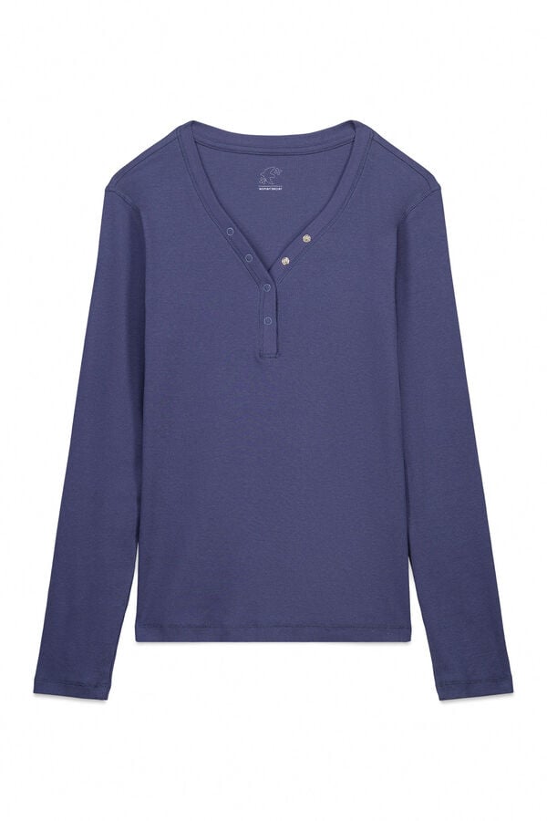 Women'secret Plava pamučna rebrasta majica dugih rukava Plava