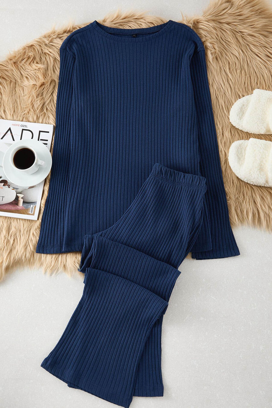 Conjunto pijama canalé aberturas azul