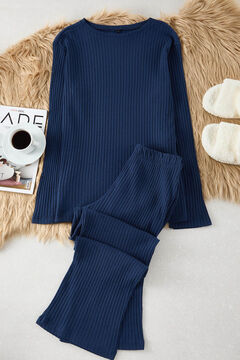 Trendyol Conjunto de pijama canelado azul marinho com detalhe de fechadura 